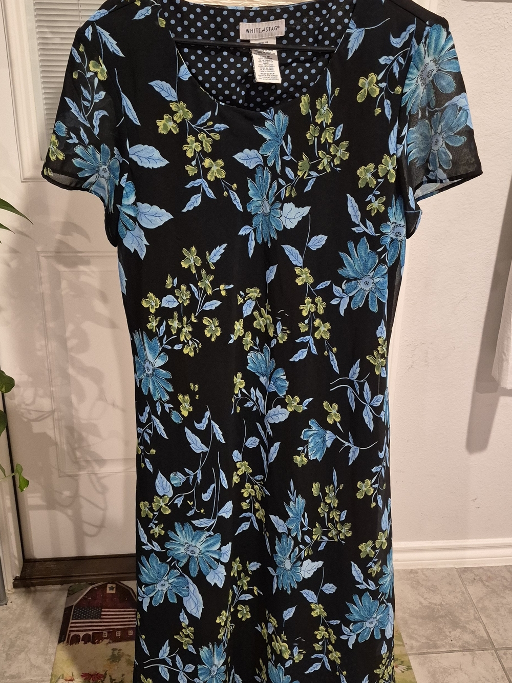 White Stag Black Dress with Blue & Green Floral Print